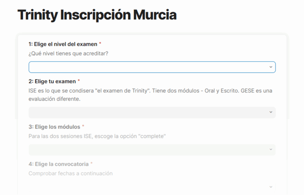Trinty Formulario de inscripción Murcia