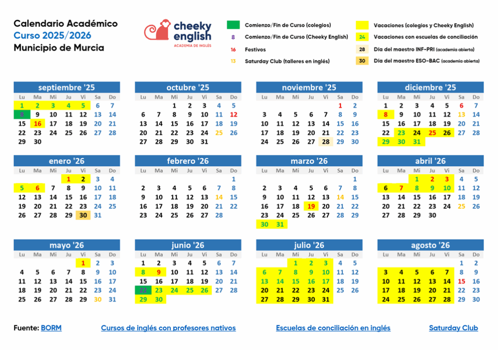 El calendario escolar de Murcia 2025 2026