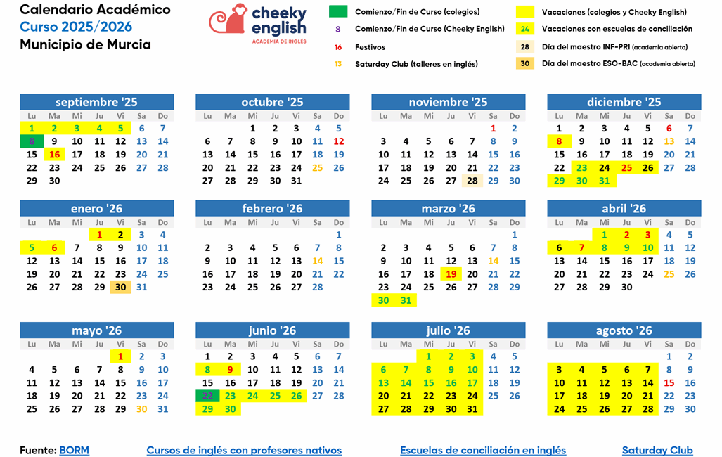 El calendario escolar de Murcia 2025 2026
