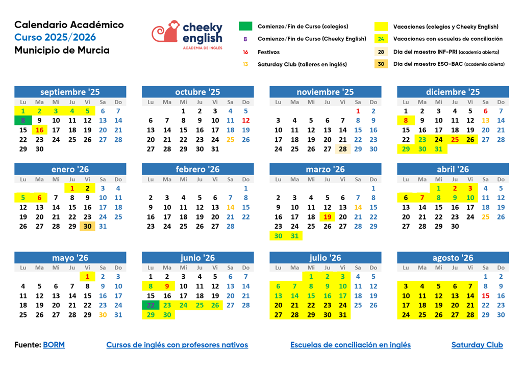 El calendario escolar de Murcia 2025 2026