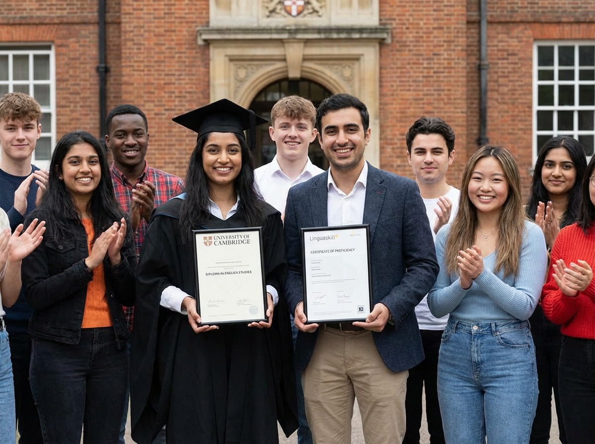 Grupo de estudiantes con diplomas en Cheeky English Murcia.