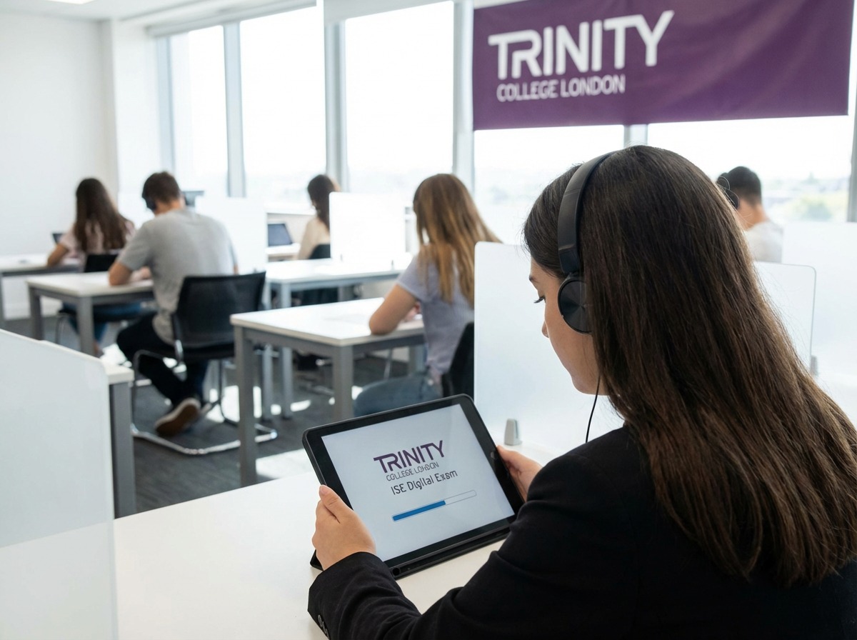 Estudiante realizando examen de inglés Trinity College en Murcia.