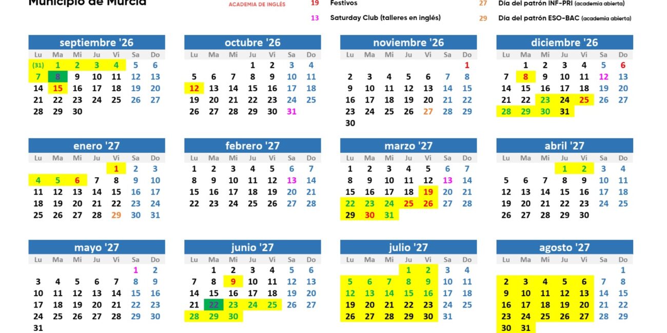 Calendario Escolar de Murcia 2026 2027