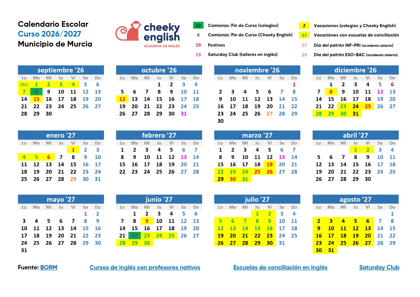 Calendario Escolar de Murcia 2026 2027